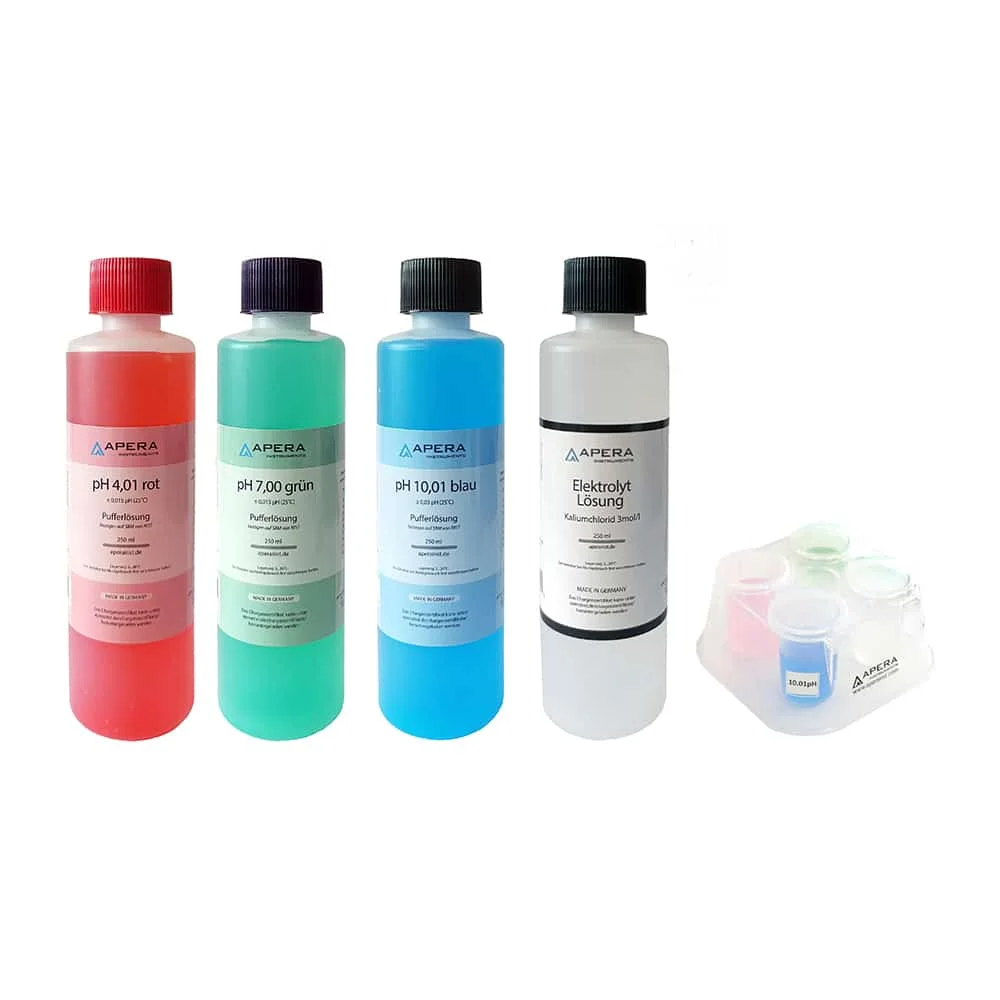 Calibration solution set pH 4.01 / 7.00 / 10.01 + 3M KCl incl. Calbox